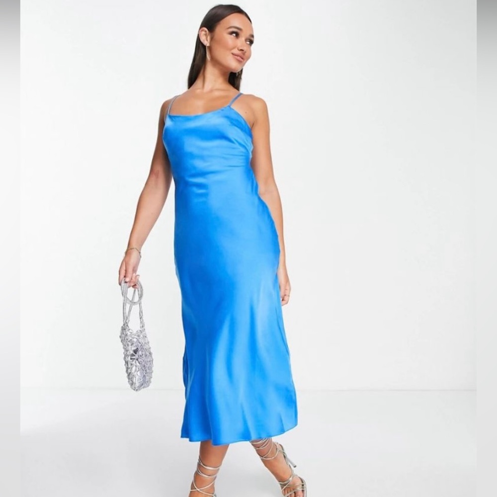 ASOS women’s blue bias cut midi dress, NWOT